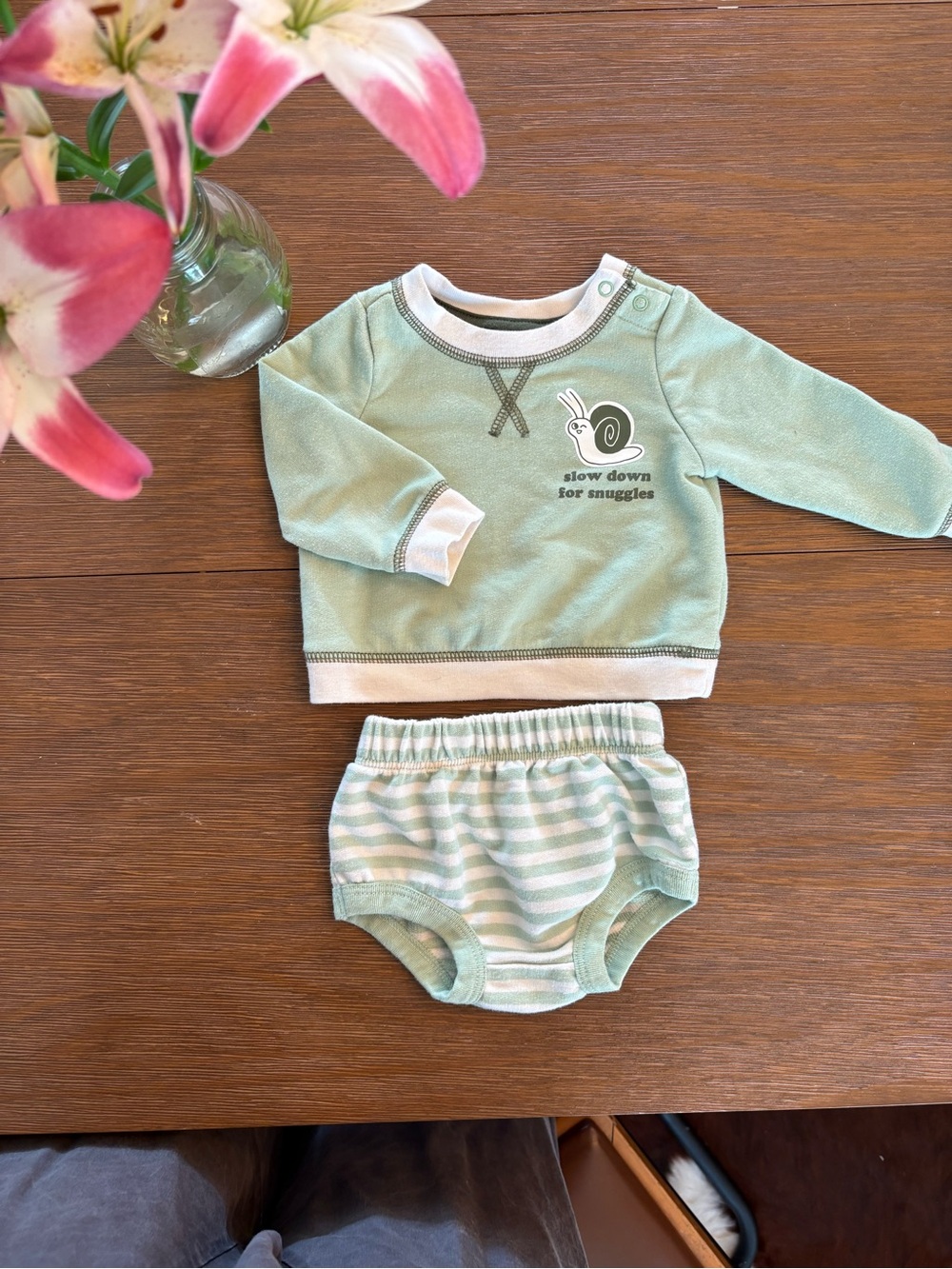 Cat and Jack Baby Sweatshirt and Stripe Bloomers Set - Slow Down for Snuggles